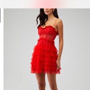 For love and lemons  Red Lace Tiered Dress